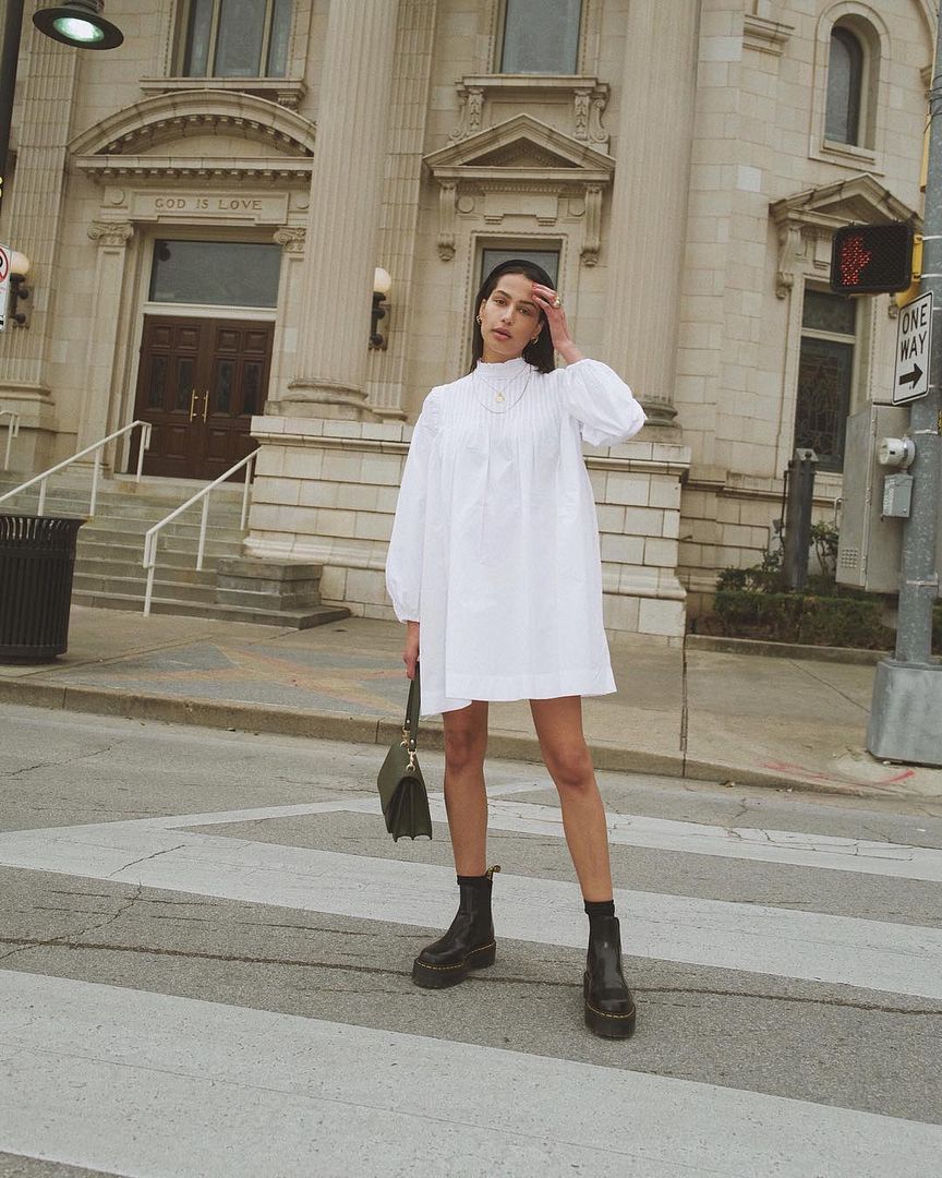 white dress with combat boots